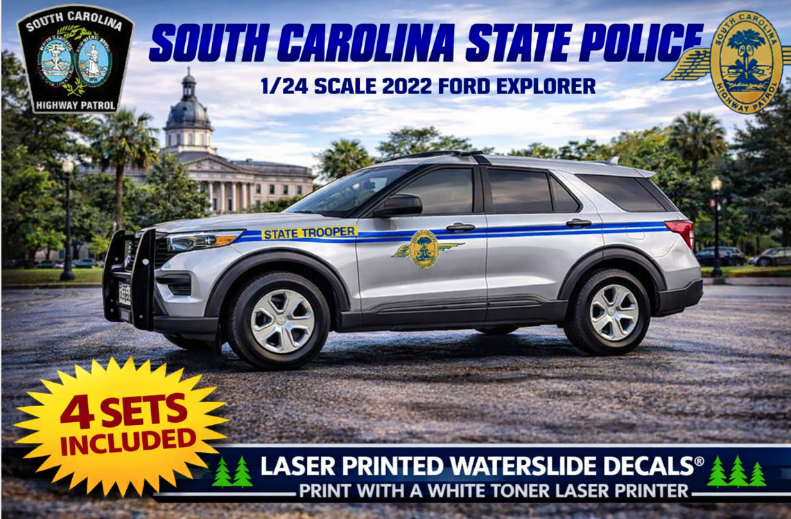 1/24 2022 Ford Explorer South Carolina State Police Waterslide Decals – 4 Sets Included – Laser Printed – Highly Detailed Custom Graphics