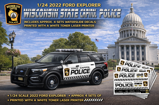1/24 2022 Ford Explorer Wisconsin State Capitol Police Waterslide Decals – 4 Sets Included – White Toner Laser Printed – Highly Detailed