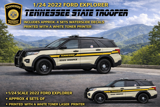 1/24 2022 Ford Explorer Tennessee State Trooper Waterslide Decals – Police Graphics Set – Approx 4 Sets Included – Laser Printed