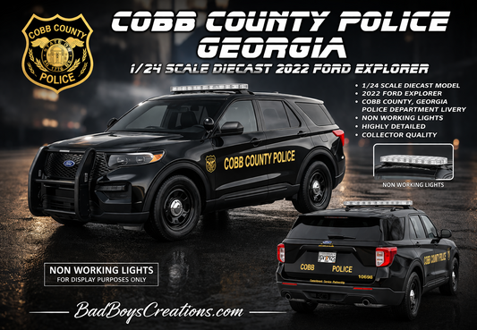 1/24 Scale 2022 Ford Explorer Cobb County Georgia Police Car – Custom Made Diecast Model Replica – Non Working Lights – Highly Detailed