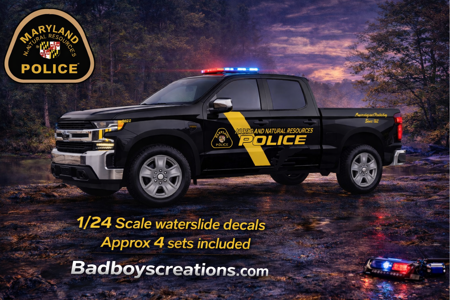 1/24 Maryland Natural Resources Police Ford F-150 Waterslide Decals – Custom Made – Laser Printed – Approx. 4 Sets Included