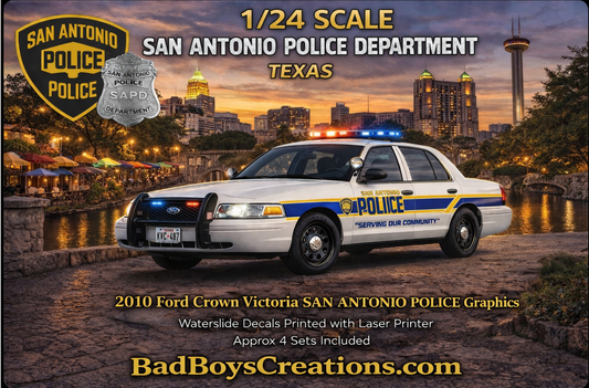 1/24 Scale 2010 Ford Crown Victoria San Antonio Texas Police Waterslide Decals – Custom Made – Laser Printed – Includes 4 Sets