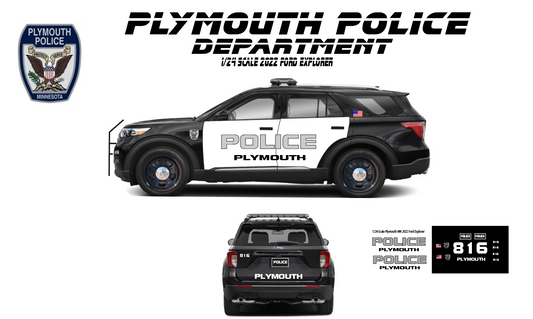 1/24 Plymouth Minnesota Police 2022 Ford Explorer Waterslide Decals – White Toner Printed – Highly Detailed Custom Graphics (Fits 1/24 Scale)