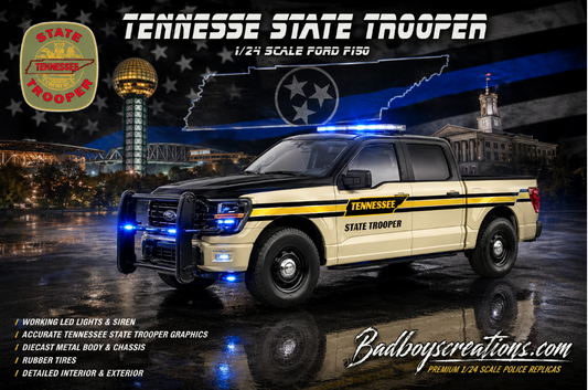 1/24 Ford F150 Tennessee State Trooper Police Truck Diecast Model Car – Custom Made with Working LED Lights & Siren
