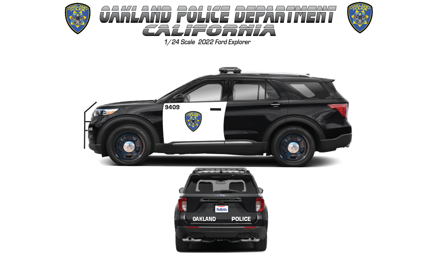 1/24 Scale 2022 Ford Explorer Police Diecast Model – Oakland California Police – Working LED Lights & Siren – Custom Made Replica