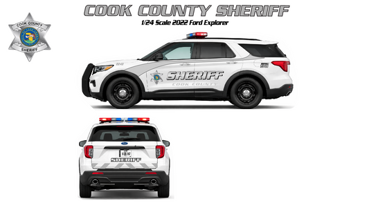 1/24 Scale 2022 Ford Explorer Cook County Illinois Sheriff Diecast Model Car Replica – New Graphics Scheme – Non-Working Lights