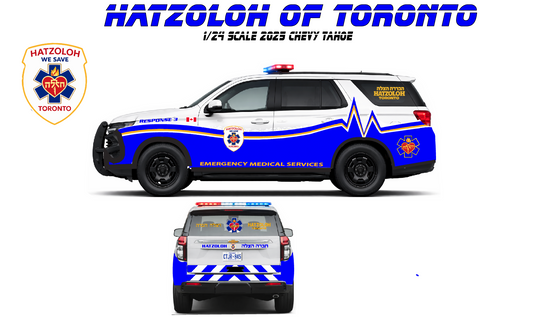 1/24 Scale 2025 Hatzoloh Toronto Canada EMS Diecast Model Replica – Custom Emergency Vehicle – Non Working Lights