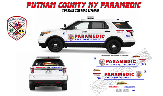 1/24 Scale Putnam County NY Paramedics Waterslide Decals for 2015 Ford Explorer | Custom EMS Graphics | Approx 4 Sets Included