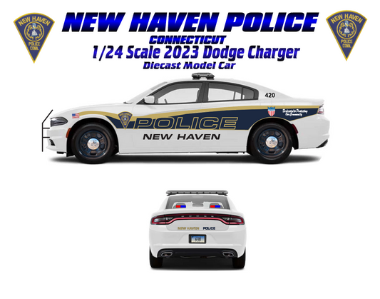1/24 Scale 2023 Dodge Charger New Haven CT Police Diecast Model Car Replica w/ Working LED Lights & Siren
