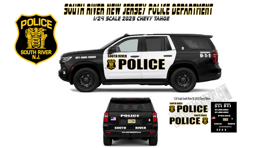 1/24 Scale South River New Jersey Police Waterslide Decals for 2025 Chevy Tahoe | White Toner Laser Printed