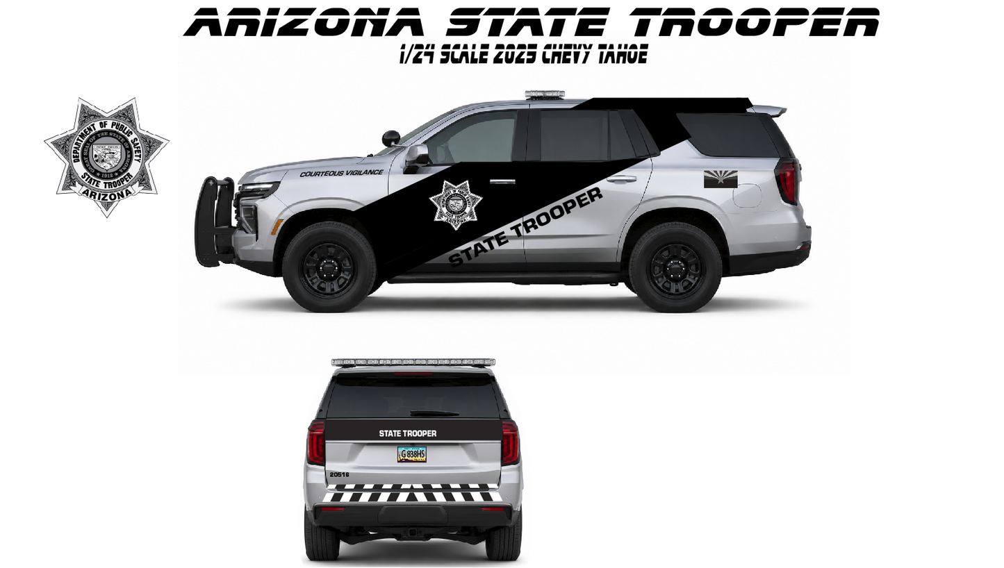 1/24 Scale 2025 Chevy Tahoe Arizona State Trooper Diecast Model Car Replica Non Working Lights
