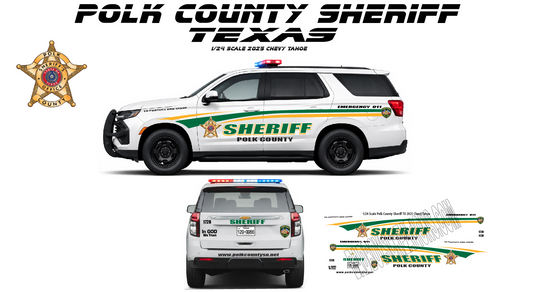 1/24 Scale Polk County Texas Sheriff Waterslide Decals for 2025 Chevy Tahoe | Custom Diecast Model Graphics | Approx. 4 Sets Included