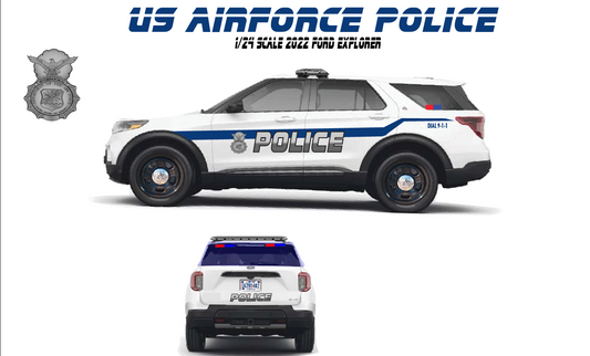 1/24 Scale 2022 Ford Explorer U.S. Air Force Police Diecast Model Car Replica w/ Working LED Lights & Siren