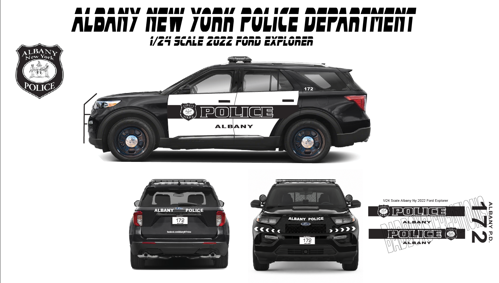 1/24 Scale Albany NY Police Department Waterslide Decals for 2022 Ford ...