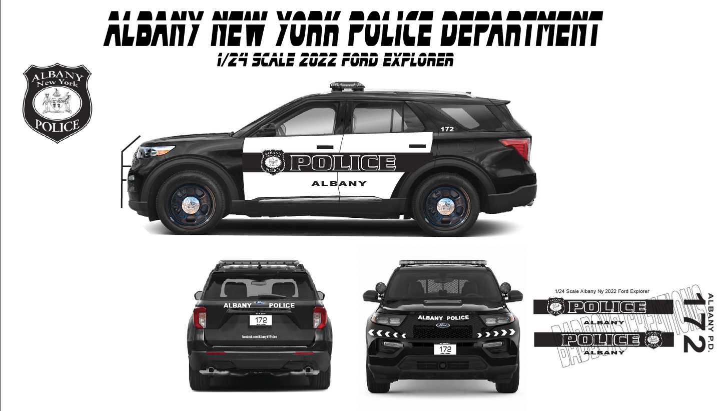 1/24 Scale Albany NY Police Department Waterslide Decals for 2022 Ford Explorer Model Car