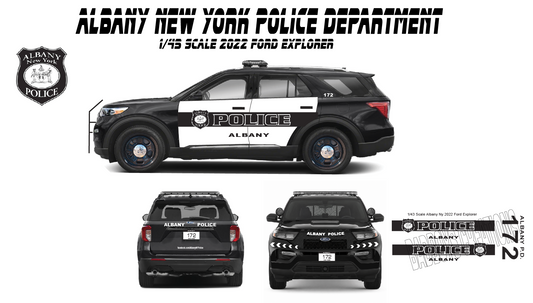 1/43 Scale Albany NY Police Department Waterslide Decals for 2022 Ford Explorer Model Car