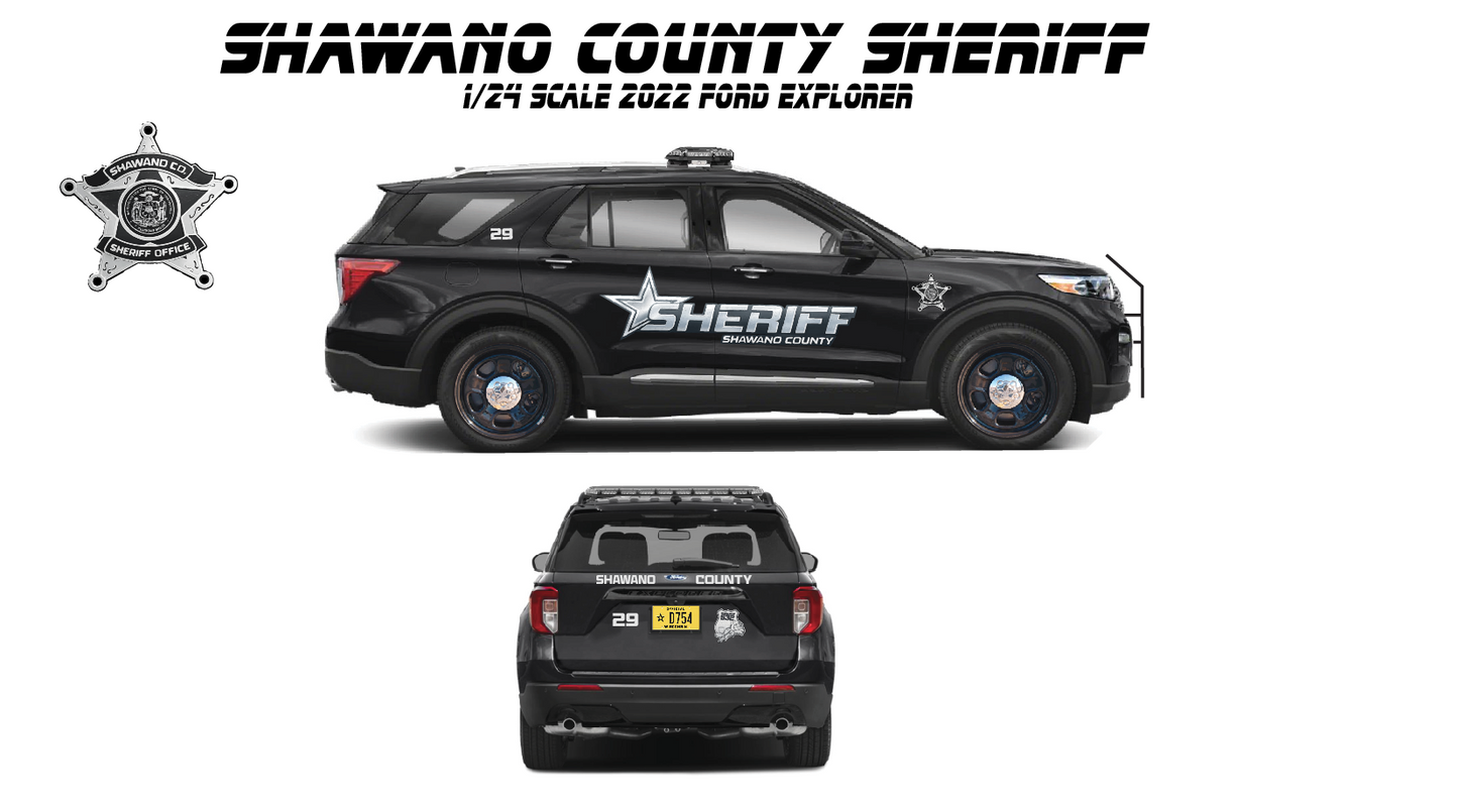 1/24 Shawano County Sheriff 2022 Ford Explorer Diecast Model Car w/ Working Lights & Siren