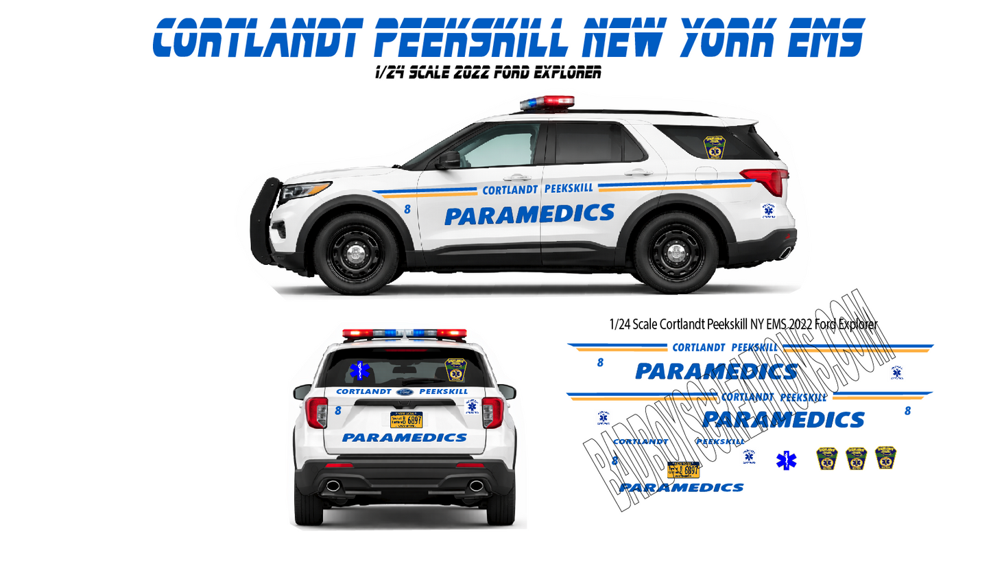 1/24 Scale Cortlandt-Peekskill NY EMS Waterslide Decals for 2022 Ford Explorer | Laser Printed | Approx. 4 Complete Sets