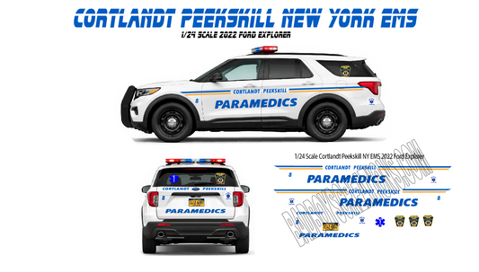 1/24 Scale Cortlandt-Peekskill NY EMS Waterslide Decals for 2022 Ford Explorer | Laser Printed | Approx. 4 Complete Sets