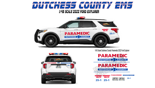1/43 Scale Dutchess County NY EMS 2022 Ford Explorer Waterslide Decals | Approx. 8 Sets