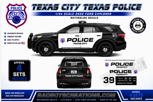 1/24 Scale 2022 Ford Explorer Waterslide Decals – Approx. 4 Sets | White Toner Printed