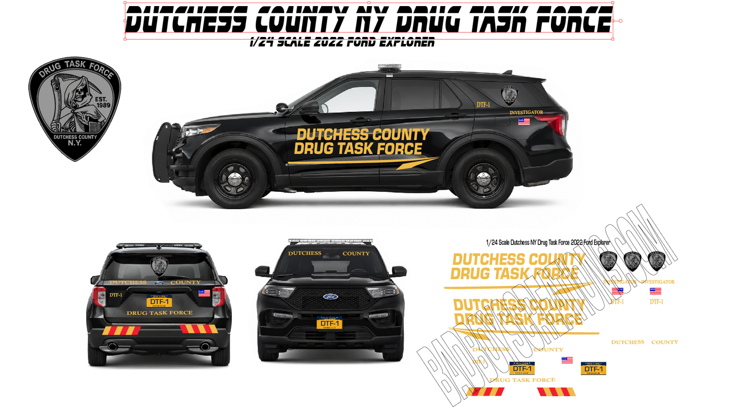 1/24 Scale 2022 Ford Explorer Dutchess County NY Drug Task Force Waterslide Decals – Approx. 4 Complete Sets Included