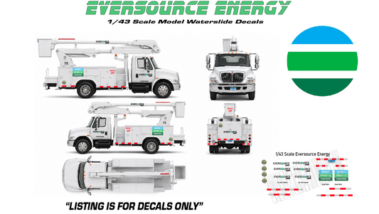 1/43 Scale Eversource Energy Bucket Truck Waterslide Decals | Laser Printed