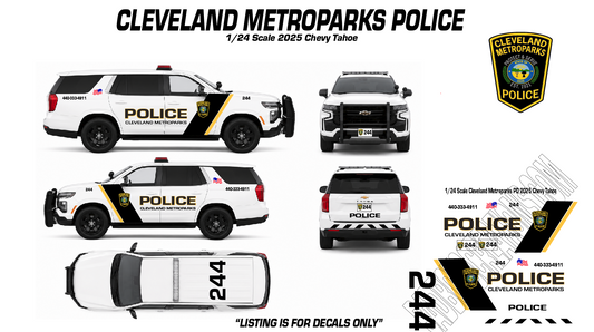 1/24 Scale 2025 Chevy Tahoe Cleveland Metroparks Police Waterslide Decals