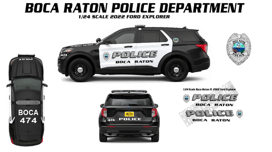 1/24 Scale Boca Raton Florida Police 2022 Ford Explorer Waterslide Decals | White Toner Laser Printed