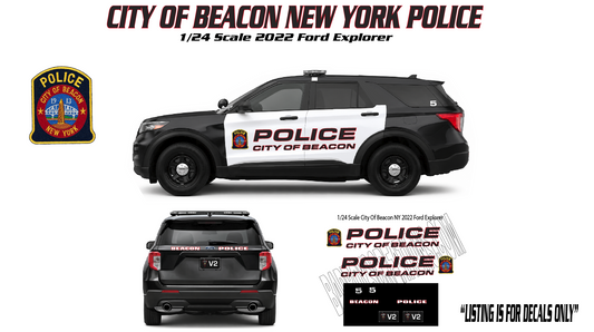 1/24 Scale City of Beacon, NY Police 2022 Ford Explorer Waterslide Decals | White Toner Printed | Badboys Creations