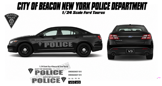 1/24 Scale City of Beacon, NY Police Ford Taurus Stealth Unit Waterslide Decals | White Toner Printed | Fits 1/24 Scale Models