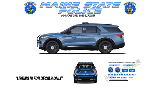 1/24 Scale Maine State Police Waterslide Decals for 2022 Ford Explorer | White Toner Printed | Model Decals Only
