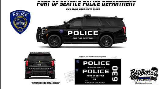 Port of Seattle Police Waterslide Decals – 1/24 Scale 2025 Chevy Tahoe