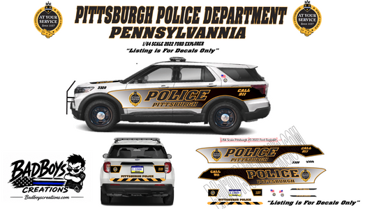 Pittsburgh Police 2022 Ford Explorer 1/64 Scale Waterslide Decals
