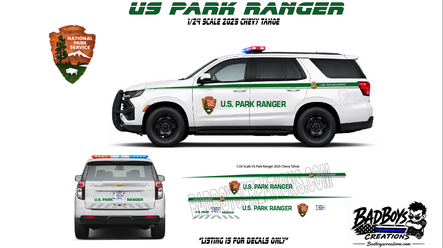 Title: U.S. Park Ranger Waterslide Decals for 1/24 Scale 2025 Chevy Tahoe