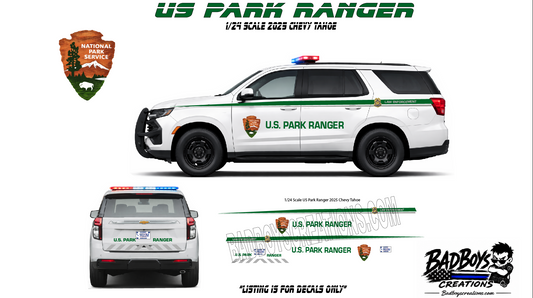 Title: U.S. Park Ranger Waterslide Decals for 1/24 Scale 2025 Chevy Tahoe