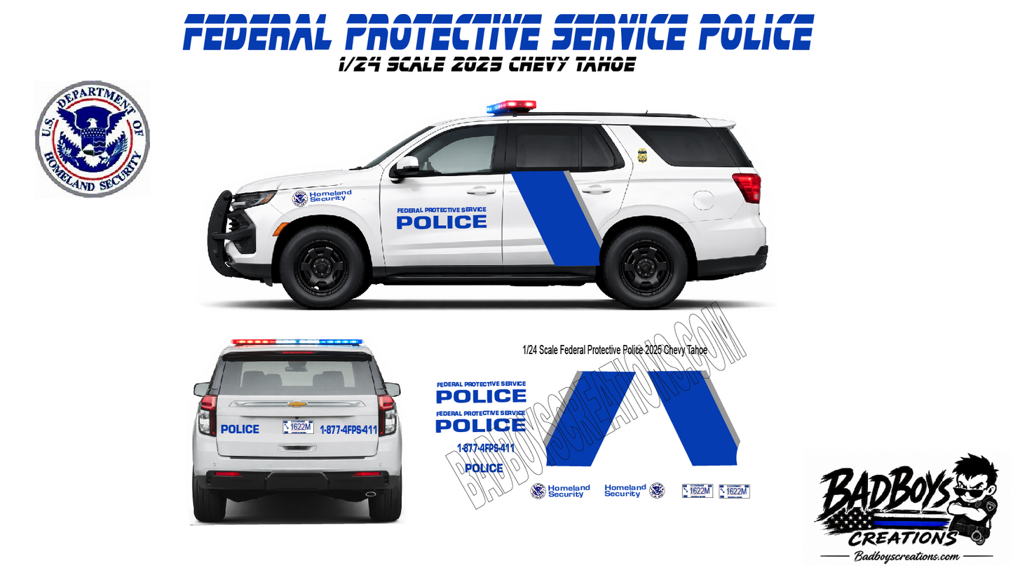 U.S. Federal Protective Service Police 2025 Chevy Tahoe Waterslide Decals – 1/24 Scale