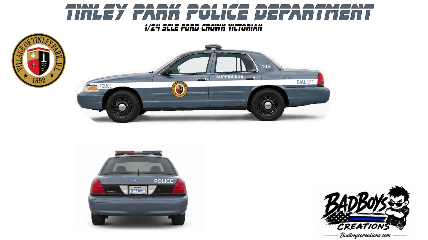 1/24 Scale Tinley Park Illinois Police Ford Crown Victoria Diecast Model – Working Lights & Siren