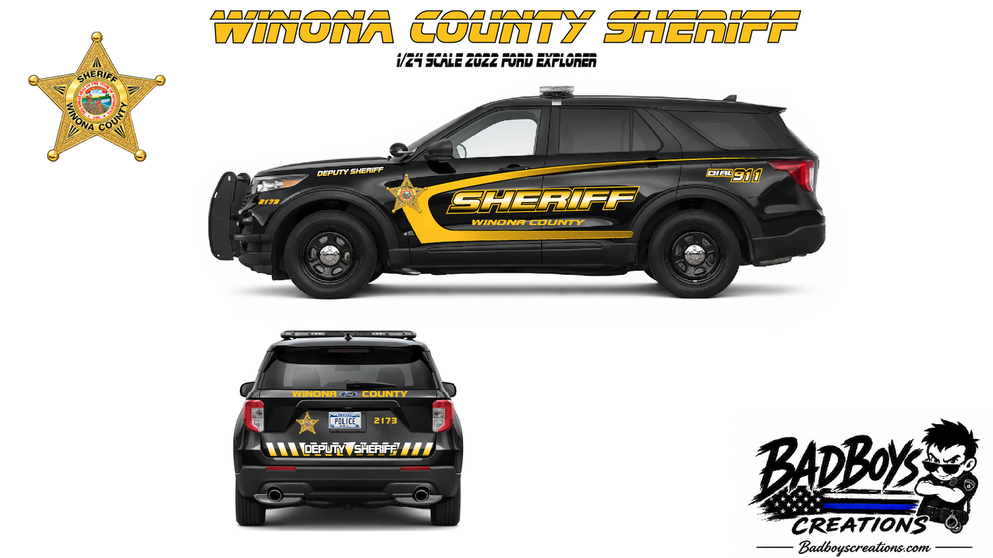 1/24 Winona County Sheriff Minnesota 2022 Ford Explorer Diecast Model – Working LED Lights & Siren