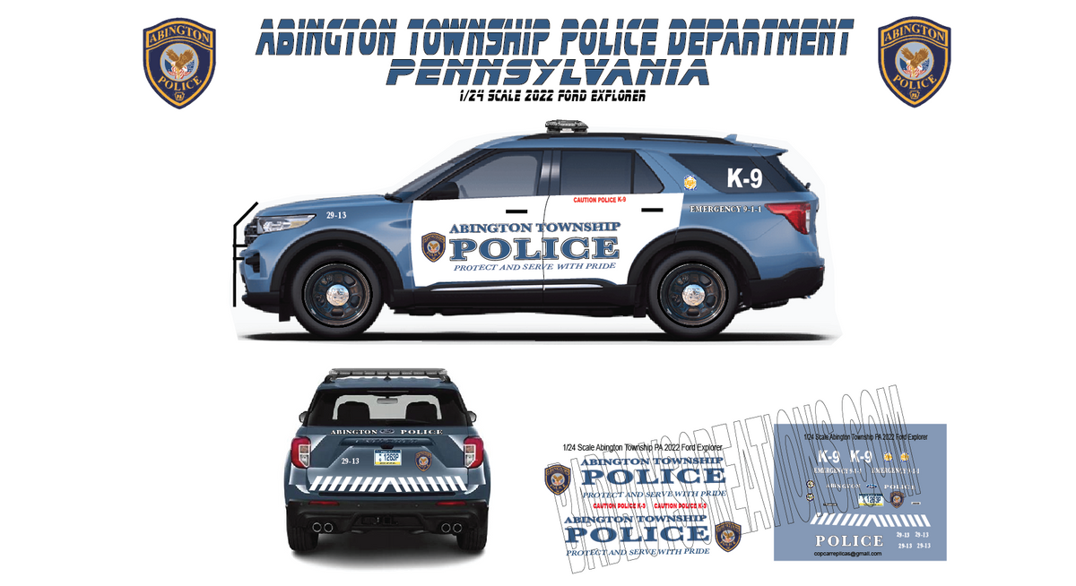 1/24 Scale Abington PA Police  Waterslide Decals – Police Diecast Model Graphics