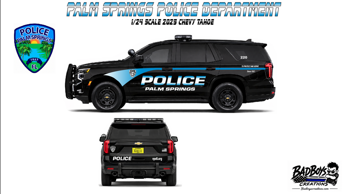 1/24 Scale Palm Springs FL Police 2025 Chevy Tahoe Diecast Model – Working LED Lights & Siren