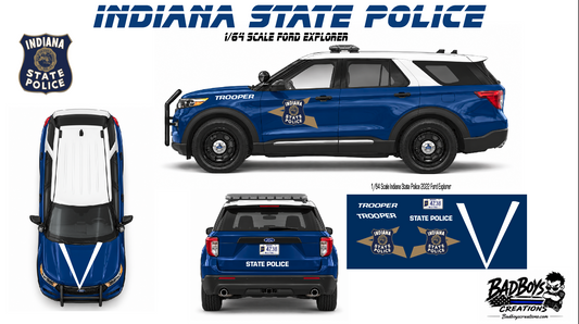 1/64 Scale Indiana State Police Waterslide Decals – 2022 Ford Explorer – Blue & White