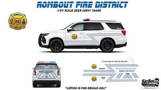1/24 Scale Rombout Fire District NY Waterslide Decals – 2025 Chevy Tahoe