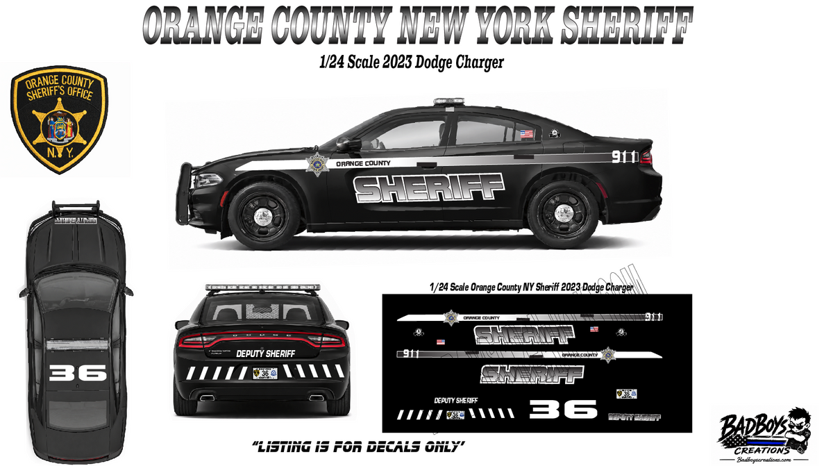 1/24 Scale Orange County NY Sheriff Waterslide Decals – 2023 Dodge Charger
