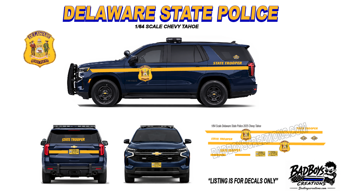 1/64 Delaware State Police Waterslide Decals – 2025 Chevy Tahoe