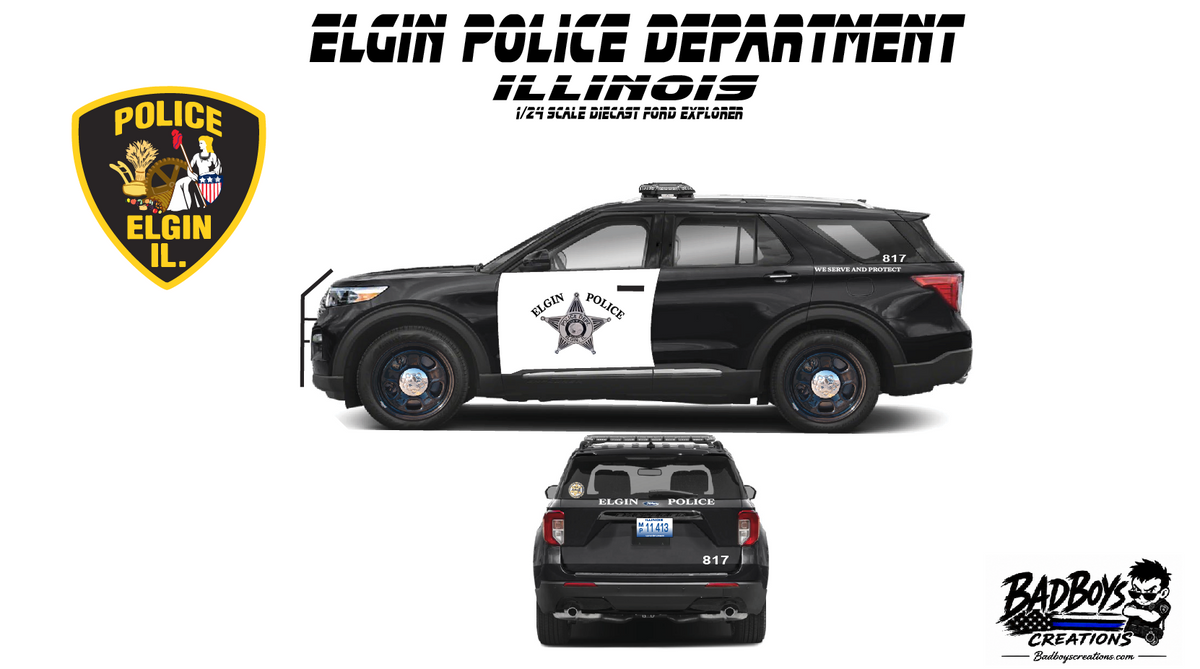 1/24 Elgin Illinois Police 2022 Ford Explorer Diecast Model – Working LED Lights & Siren