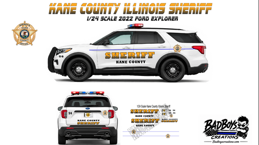 1/24 Kane County Illinois Sheriff Waterslide Decals – 2022 Ford Explorer Police SUV