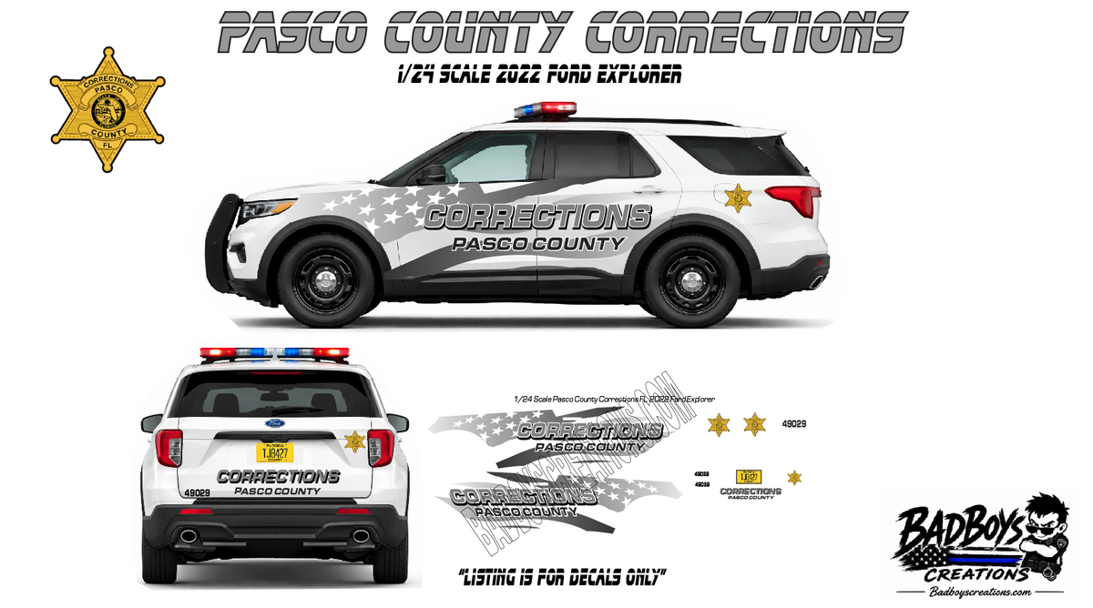 1/24 Scale Pasco County Corrections Waterslide Decals – 2022 Ford Explorer