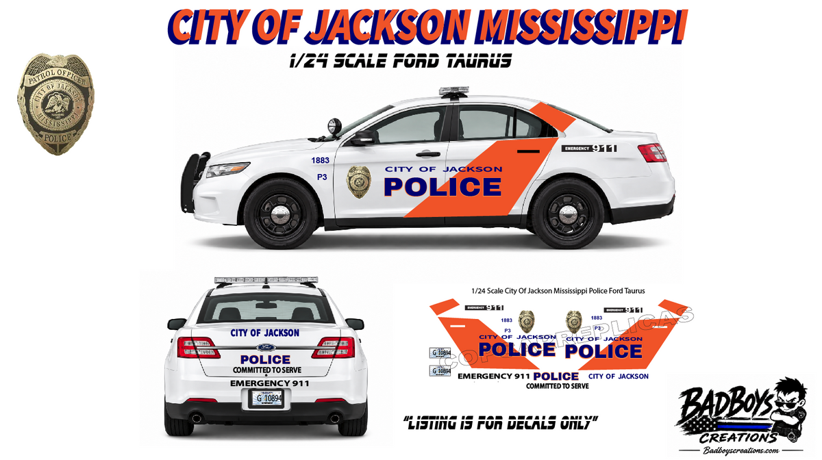 Jackson Mississippi Police Ford Taurus 1/24 Scale Waterslide Decal Set