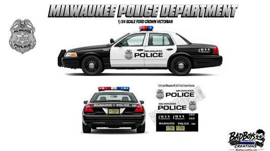 1/24 Scale Milwaukee Wisconsin Police Ford Crown Victoria Waterslide Decals